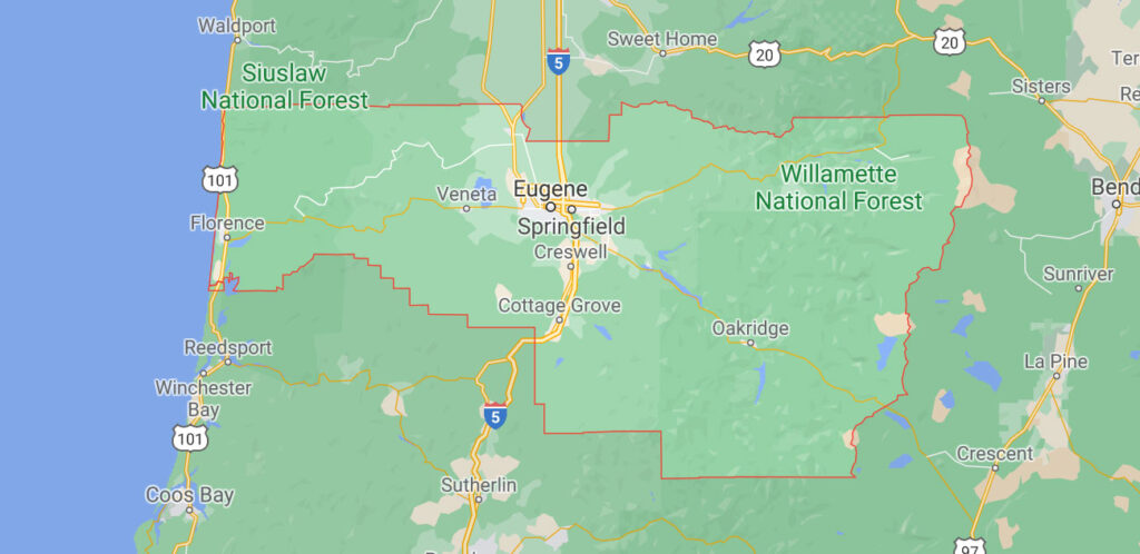 Locksmith in Eugene, Springfield, Cottage Grove & Lane County - Service Area Map